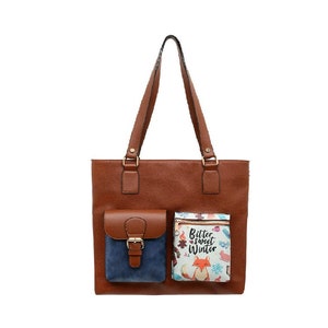 DOGO, Brown Shoulder Bag, Bitter Sweet Winter Design, Women Shoulder Bag, Leather Bag, Printed Bag, Handmade Bag, Custom Bag, Tote Bag,