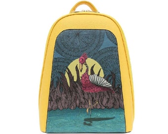 DOGO, Yellow Backpack, Gracefulness Design, Women Backpack, Leather Backpack, School Bag, Printed Bag, Handmade Bag, Custom Bag,