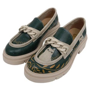 Women Vegan Leather Green Loafers - I Do What I Want Design