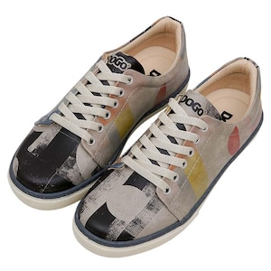 Women Vegan Leather Multicolor Sneakers - Geometric Shapes Design