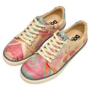 DOGO, Sneakers, Flamingo Design, Colorful Women Sneakers, Custom Sneakers, Vegan Leather Shoes, Casual Shoes, Lace Up, Handmade Shoes