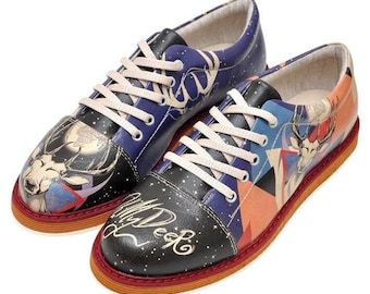 DOGO, Oxford Shoes, Mary Jane Shoes, Red Lolita Shoes, Flower Girl Shoes, Lace up Printed Shoes, Vegan Leather, Broke’s Oh My Deer