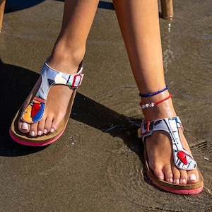 DOGO, Flip Flops for Women, Beach Sandals, Summer Sandals, String Sandals, Vegan Leather Flip Flops, Handmade Sandals, Cubic Faces Design
