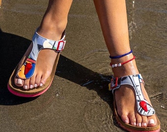 DOGO, Flip Flops for Women, Beach Sandals, Summer Sandals, String Sandals, Vegan Leather Flip Flops, Handmade Sandals, Cubic Faces Design