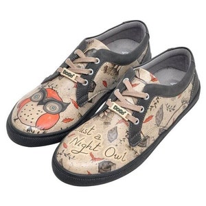 DOGO, Custom Sneakers, One Piece Sneakers, Owl Figured, Custom Shoes, Vegan Leather, Printed Shoes, Leather Lace Up Shoes, Cord Night Owl