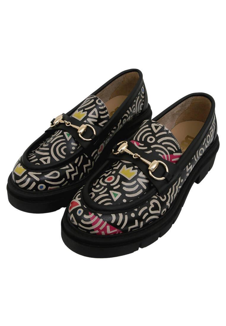 Women Vegan Leather Multicolor Loafers - Abstract Outline