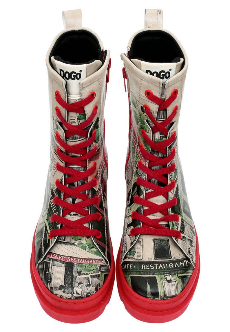 DOGO, Gisele La Vie Parisienne, Custom Printed, Vegan, Handmade, Chunky Heel, Red Sole Shoes image 3