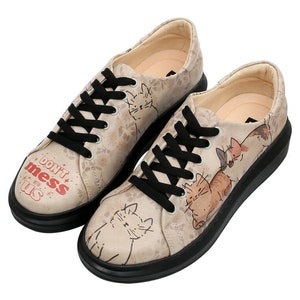 DOGO, Platform Sneakers, Beige Sneakers, Cat Figured, Custom Shoes, Printed Shoes, Vegan Shoes, Myra Trouble Makers