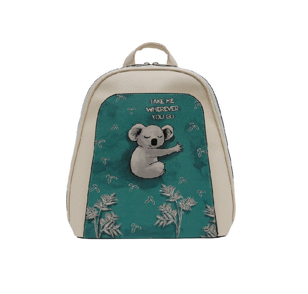 DOGO, White Backpack, Koala Hug Design, Women Backpack, Leather