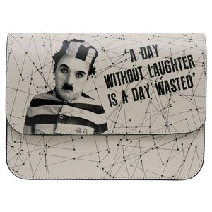 DOGO, Weiße Umhängetasche, C. Chaplin Design, Frauen Umhängetasche, Leder Schultertasche, Bedruckte Tasche, Handgefertigte Tasche, Maßgeschneiderte Tasche, Schultertasche,