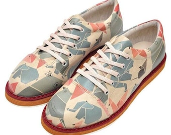 DOGO Broke’s  Origami, Oxford Shoes, Mary Jane Shoes, Red Lolita Shoes, Flower Girl Shoes, Lace up Printed Shoes, Vegan Leather,
