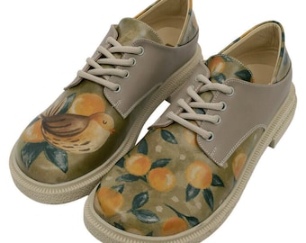 DOGO Vegan Leather Oxford Shoes, Fruity Bird Design, Handmade