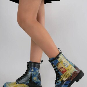 DOGO, Vincent van Gogh, Starry Night, Van Gogh Print, Combat Boots, Custom Boots, Celestial Shoes, Goth Boots, Printed Shoes image 1