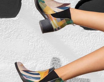 Women Vegan Leather Multicolor Ankle Boots - Book Club Design