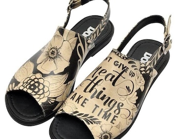 DOGO, Balm Don't Give Up Sandals, Custom Sandals, Open Toe Summer Shoes, Printed Shoes, Hand Painted Shoes