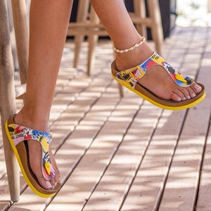 DOGO, Flip Flops for Women, Beach Sandals, Summer Sandals, String Sandals, Vegan Leather Flip Flops, The Creation of the Collage Design
