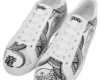 Dragon Design Vegan Leather Sneakers, DOGO Printed Shoes
