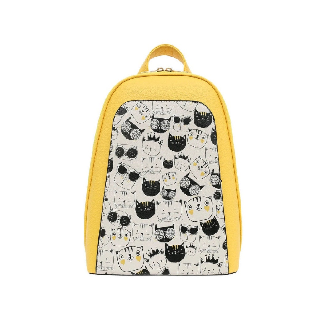 DOGO, Yellow Backpack, Monochrome Design, Women Backpack, Leather Backpack,  School Bag, Printed Bag, Handmade Bag, Custom Bag, Canada