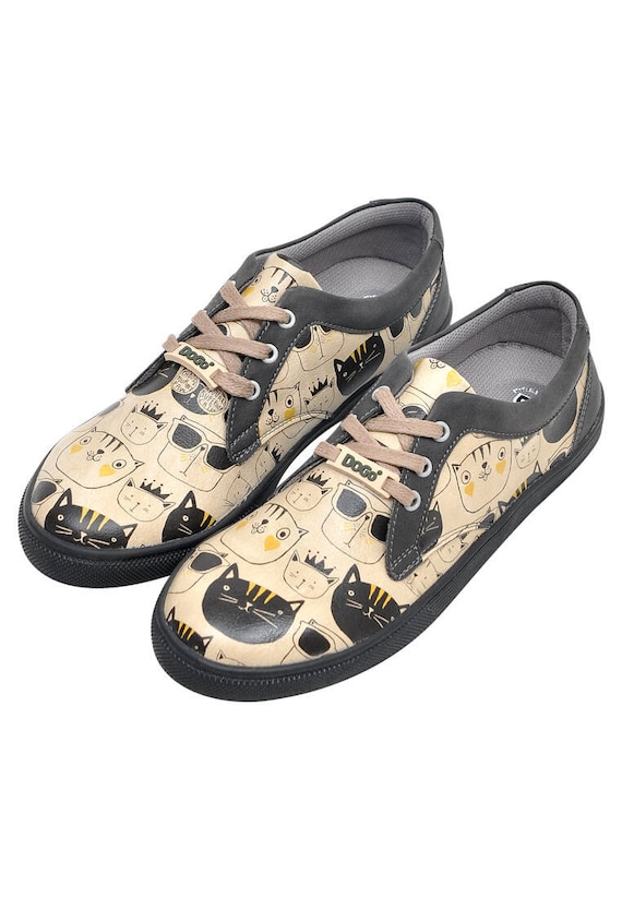 DOGO koord monochroom katten ontwerp dames sneakers aangepaste schoenen veganistische lederen schoenen bedrukte schoenen handgemaakte schoenen veters Etsy Nederland