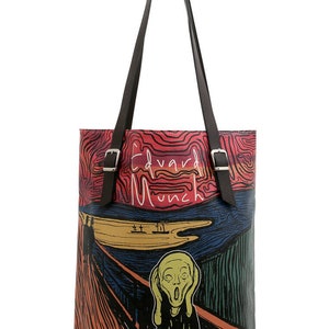 DOGO, Edward Munch, The Scream, Tote Bag Aesthetic, Custom Tote Bag, Personalized Tote Bag, Leather Tote Bag, Vegan Leather