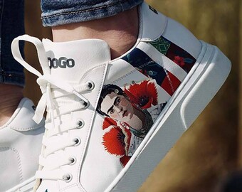 DOGO, Ace, Baskets Frida Kahlo, Viva La Vida, Baskets personnalisées, Baskets à plateforme, Chaussures à lacets en cuir, Chaussures personnalisées, Cuir végétalien