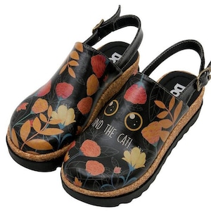 DOGO, Platform Sandals, Cat Figured, Summer Shoes, Leather Sandals, Closed Toe Sandals, Akita Find the Cat Women Sandals