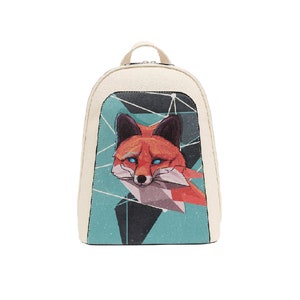 DOGO, sac à dos blanc, motif renard roux, sac à dos pour femme, sac à dos en cuir, cartable d'écolier, sac imprimé, sac fait main, sac personnalisé,