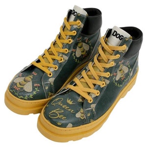 DOGO, Women Ankle Boot, Queen Bee Design, Lace Up Boot, Leather Boot, Custom Shoes, Women Lace Up Boot, Handmade Shoes, Printed Shoes