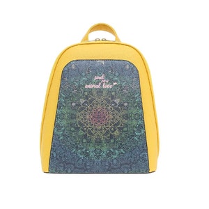 DOGO, sac à dos jaune, âme pleine d'amour animal, sac à dos pour femme, sac à dos en cuir, cartable, sac imprimé, sac fait main, sac personnalisé,