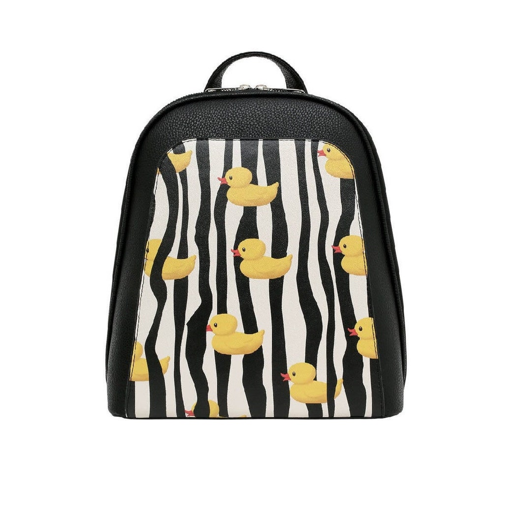 DOGO, Black Backpack, Ducky Design, Women Backpack, Leather Backpack,  School Bag, Printed Bag, Handmade Bag, Custom Bag,