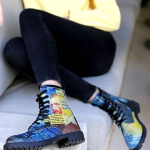 DOGO, Vincent van Gogh, Starry Night, Van Gogh Print, Combat Boots, Custom Boots, Celestial Shoes, Goth Boots, Printed Shoes image 5