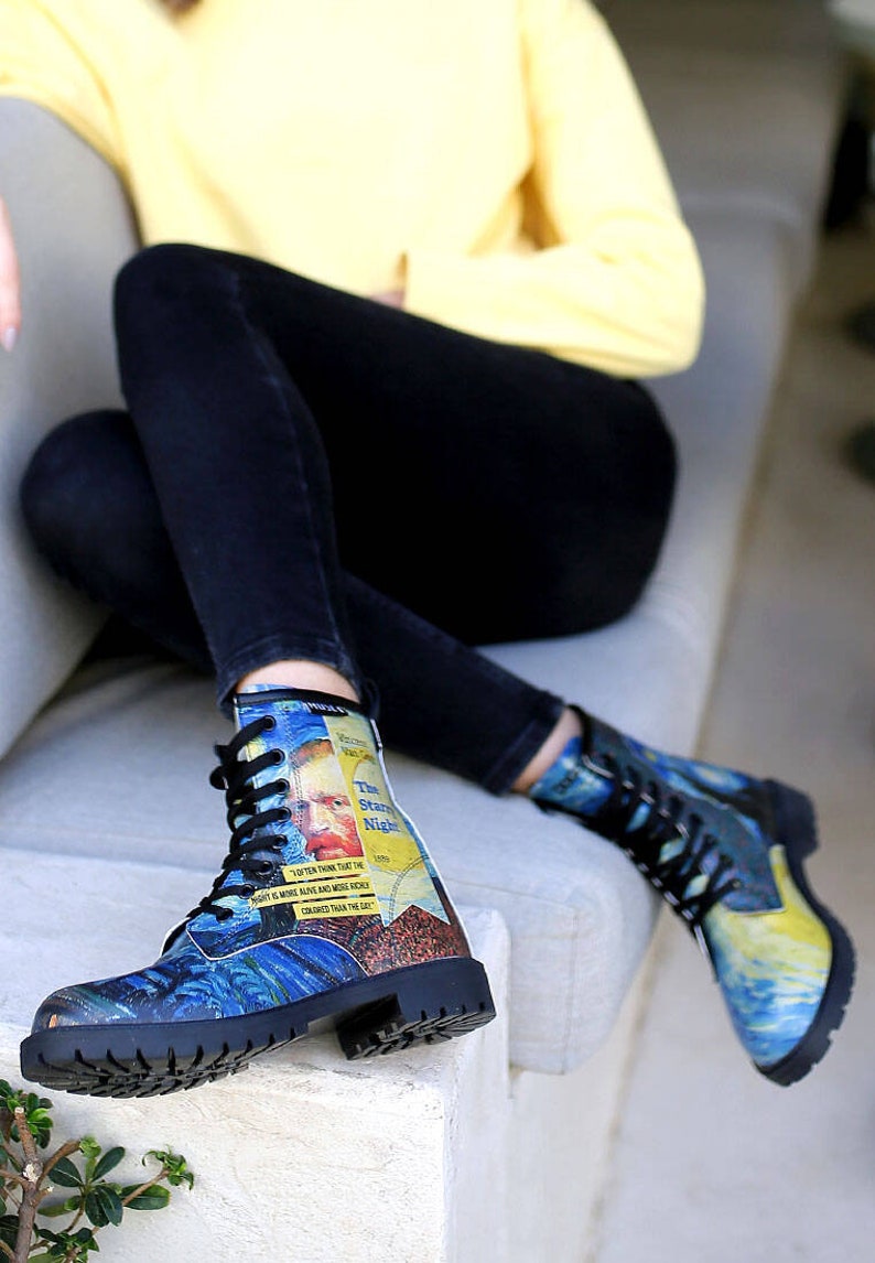 DOGO, Vincent van Gogh, Starry Night, Van Gogh Print, Combat Boots, Custom Boots, Celestial Shoes, Goth Boots, Printed Shoes image 5