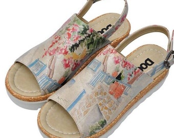 DOGO Gigi Vegan Leather Sandals, Multicolor Printed Wedge Shoes