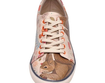 DOGO, Custom Sneaker,Platform Sneakers,Eichhörnchen Gedruckt Schuhe,  Einteilige Sneakers,Frauen Sneakers,Leder Schnürschuhe,Vegan Leder,