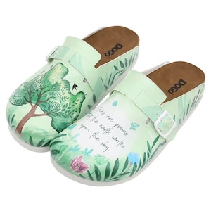DOGO, Comie Trees are Poems Design, Women Slippers, Vegan Leather Slippers, Closed Toe Slippers, Summer Shoes, Handmade Shoes,