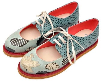 DOGO Pency, Mary Jane Shoes, Oxford Shoes, Printed Shoes, Vegan Leather, Lace up, Soft Sole, Valentines Day Gift, Above The Clouds