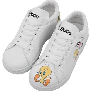 DOGO, Kids White Sneakers, WB Best of Tweety and Sylvester Design, Sneakers for Kids, Vegan Leather Sneakers, Custom Sneakers, Printed Shoes