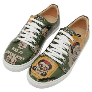 DOGO, Custom Sneakers, Gothic Shoes, Women Leather Sneakers, Vegan Leather, Handmade Printed Shoes, Soft Sole, Sugar Skull