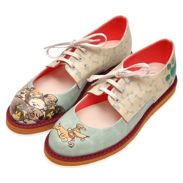 DOGO, Mary Jane Shoes, Oxford Shoes, Dogs Pattern, Lolita Shoes, Printed Shoes, Valentines Day Gift, Vegan Leather, Pency Sleeping Dogs