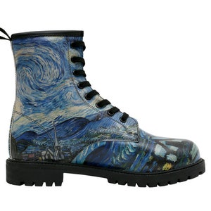 DOGO, Vincent van Gogh, Starry Night, Van Gogh Print, Combat Boots, Custom Boots, Celestial Shoes, Goth Boots, Printed Shoes image 6