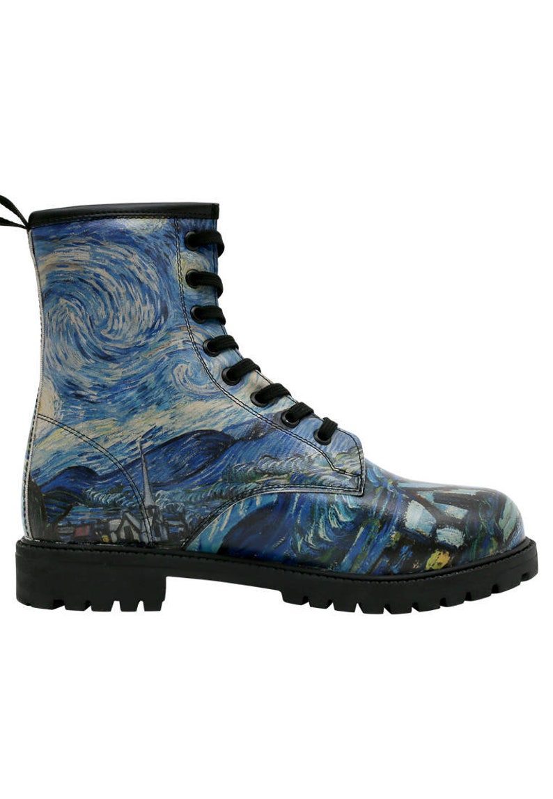DOGO, Vincent van Gogh, Starry Night, Van Gogh Print, Combat Boots, Custom Boots, Celestial Shoes, Goth Boots, Printed Shoes image 6