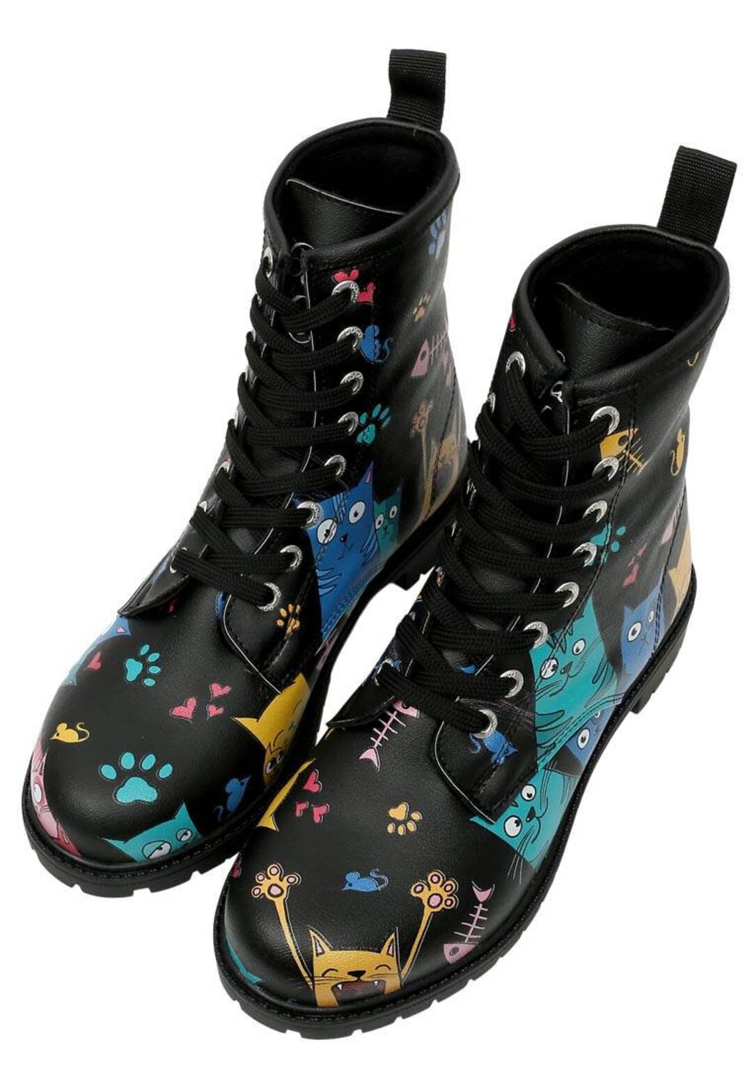 Cute Green Doodle Cat Print Women's Boots