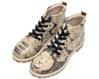 Lion Figured Vegan Leather Boots, DOGO Mens Custom Shoes