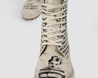 Charlie Chaplin Vegan Long Boots, DOGO Printed Shoes