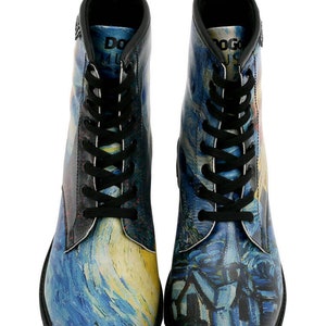 DOGO, Vincent van Gogh, Starry Night, Van Gogh Print, Combat Boots, Custom Boots, Celestial Shoes, Goth Boots, Printed Shoes image 3