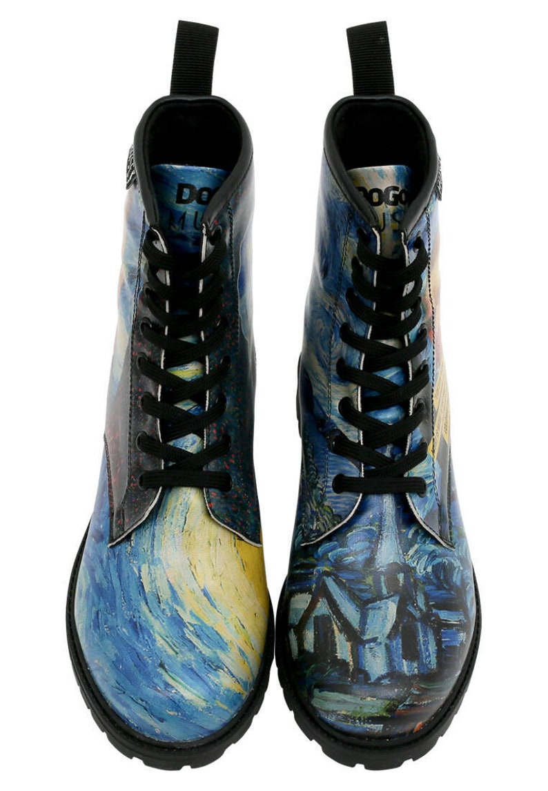 DOGO, Vincent van Gogh, Starry Night, Van Gogh Print, Combat Boots, Custom Boots, Celestial Shoes, Goth Boots, Printed Shoes image 3