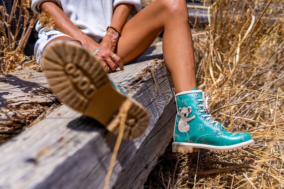 DOGO Blue Koala Patterned Custom Boots Printed Shoes Vegan