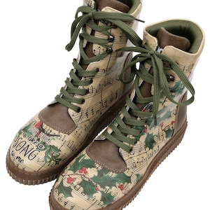 DOGO, Future Boots our Voice is Like A Song To Me, Vegan Leather Nature Thema, Handmade, Unique Design, Custom Combat Boots