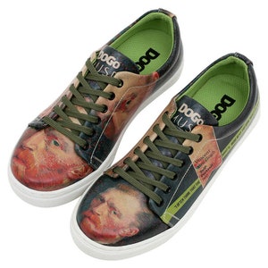 DOGO, Vincent Van Gogh Self Portrait Sneakers, Custom Sneakers, Van Gogh Shoes, Dogo Muse Sneakers, Green Sneakers, Printed Shoes