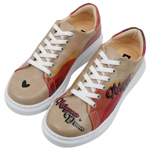 DOGO Myra - Arizona Dream Design, Platform Sneakers, Custom Shoes, Vegan Shoes, Printed Shoes, Leather Lace Up Shoes, Women Beige Sneakers